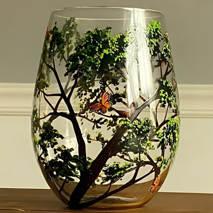 Four Seasons Tree Painted Wine Glass