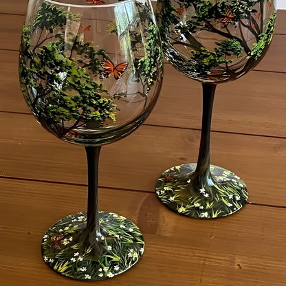 Four Seasons Tree Painted Wine Glass