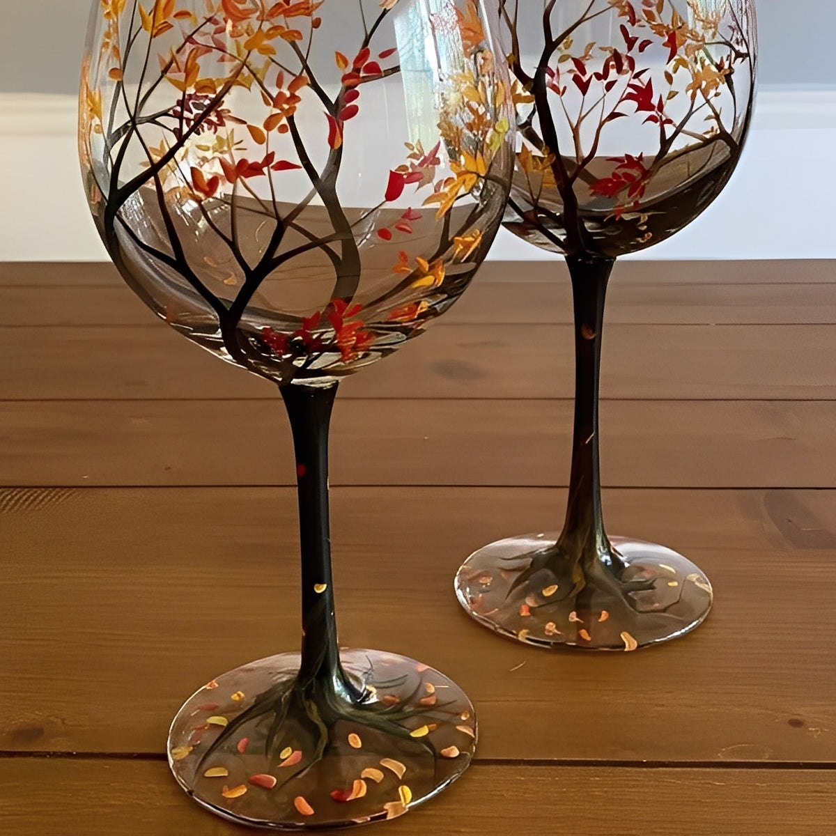 Four Seasons Tree Painted Wine Glass