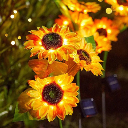 Sunflower Style Solar LED Light with Fabric Petals and Iron Frame