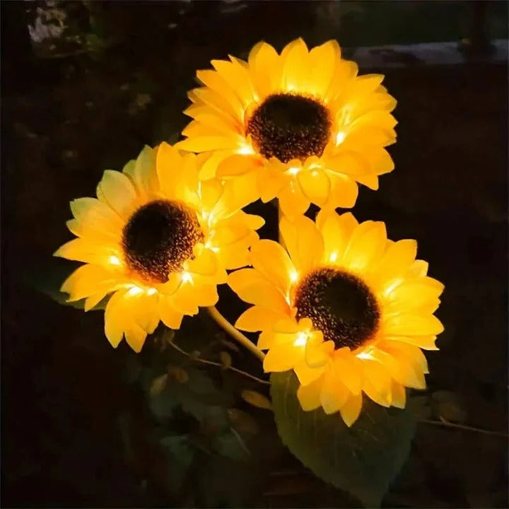 Sunflower Style Solar LED Light with Fabric Petals and Iron Frame