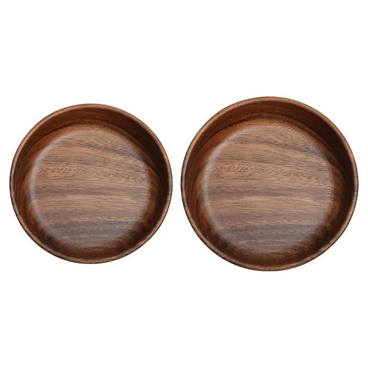 Walnut Wood Round Serving Bowls, Set of 2