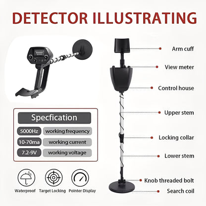 Metal Detector with LCD Pointer Meter and Adjustable Stem