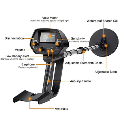 Metal Detector with LCD Pointer Meter and Adjustable Stem