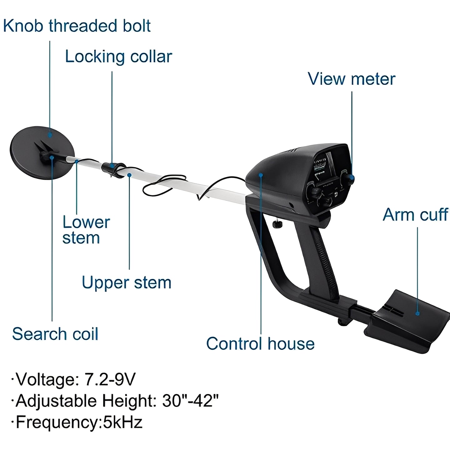 Metal Detector with LCD Pointer Meter and Adjustable Stem