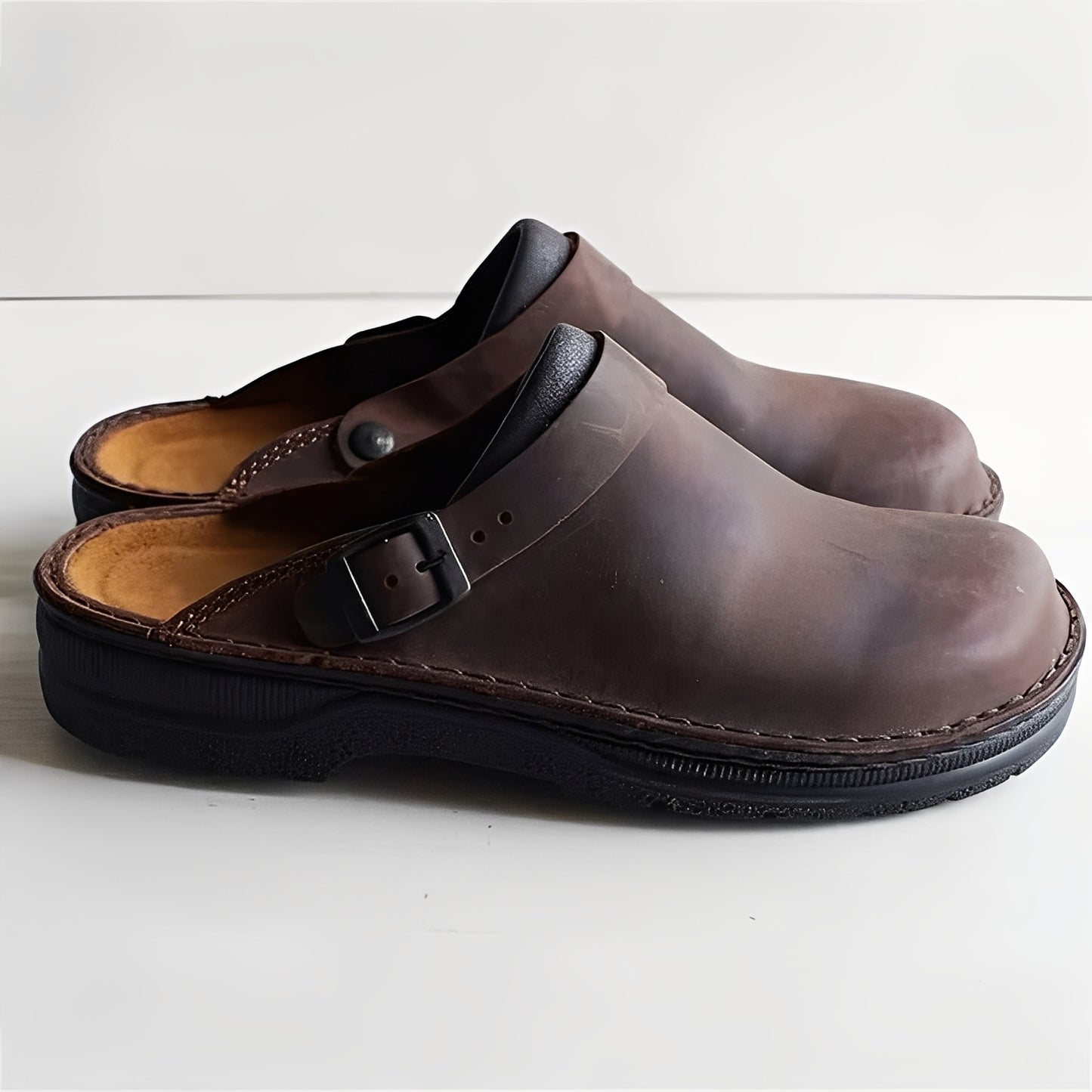 Men's Leather Slippers with Supportive Insole