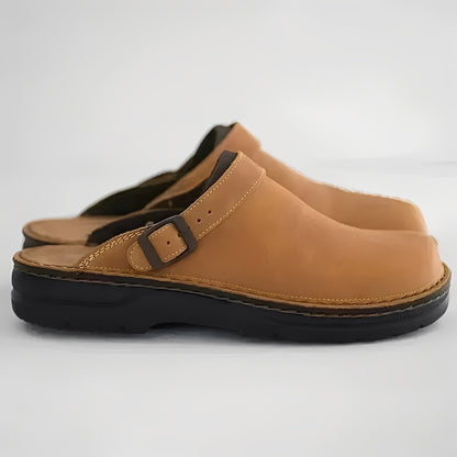 Men's Leather Slippers with Supportive Insole