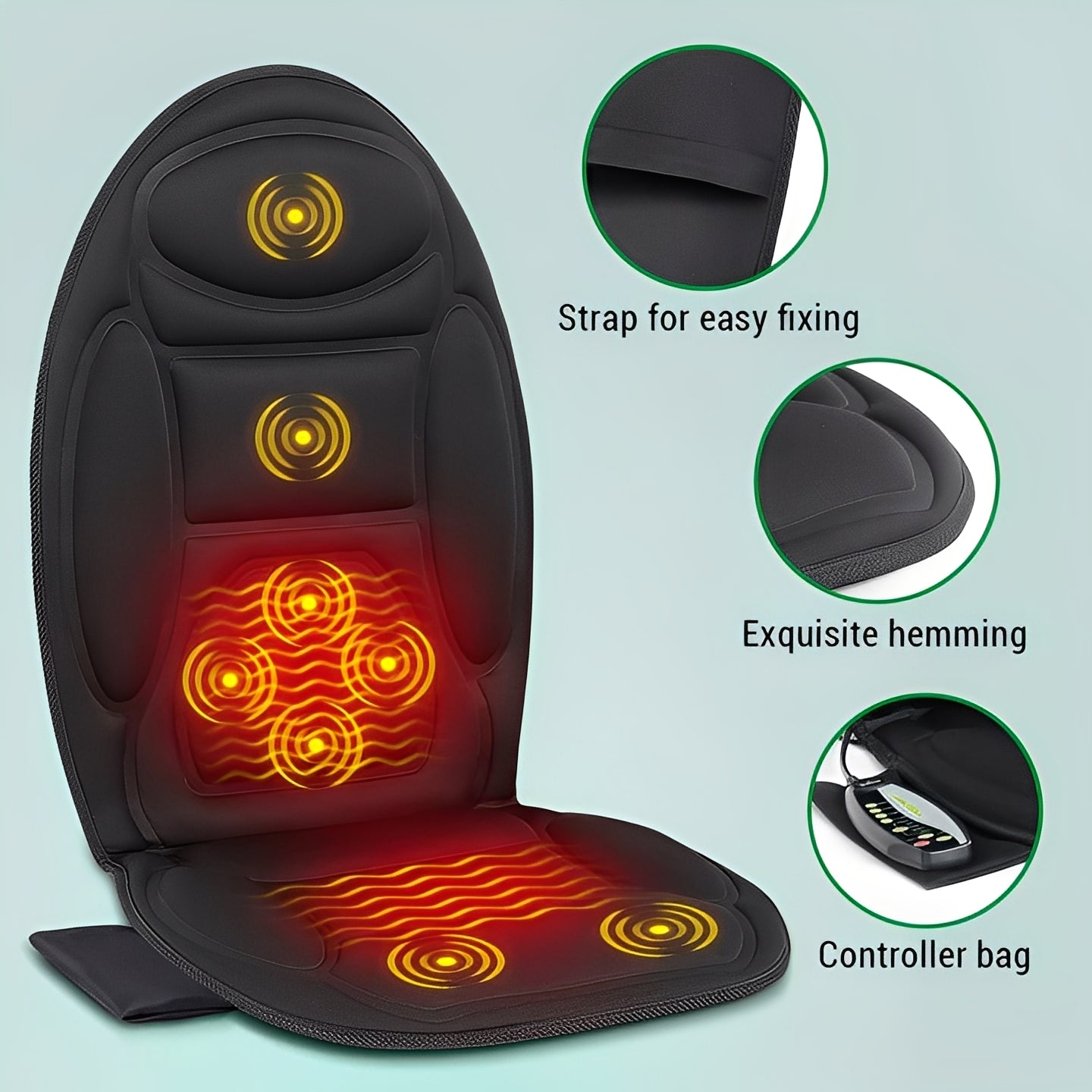 Foldable Heated Massage Seat Cushion with Independent Heat Control