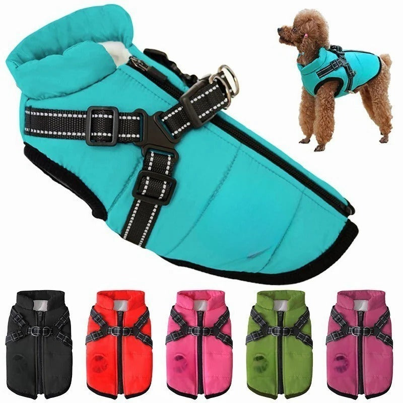 Insulated Dog Coat with Built In Harness for Cold Weather