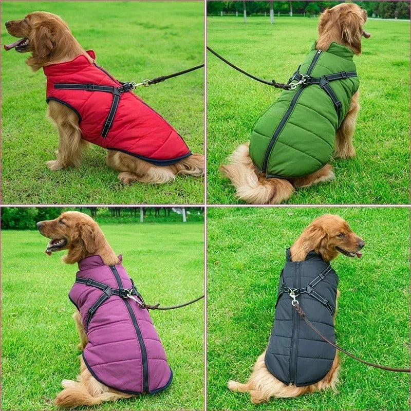 Insulated Dog Coat with Built In Harness for Cold Weather