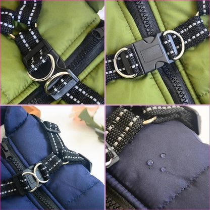 Insulated Dog Coat with Built In Harness for Cold Weather