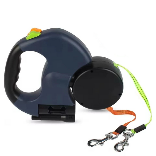 Dual Dog Retractable Leash with Reflective Cords and Bag Dispenser