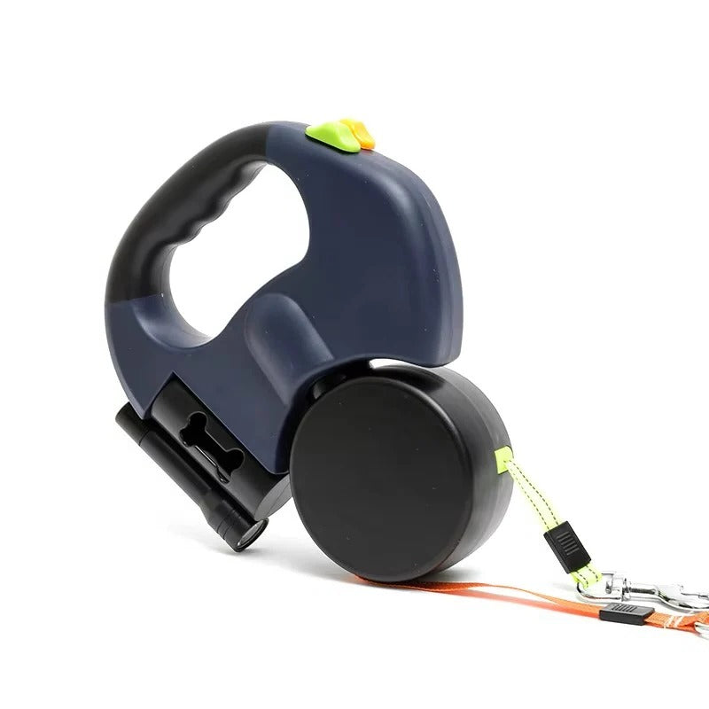 Dual Dog Retractable Leash with Reflective Cords and Bag Dispenser