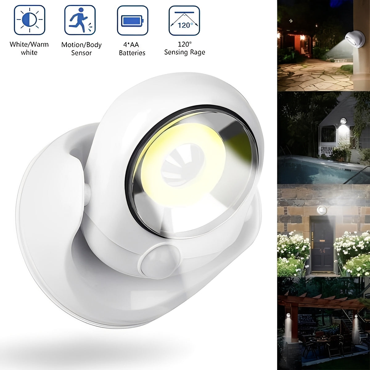 Battery Powered Motion Sensor LED Light with Adjustable Base