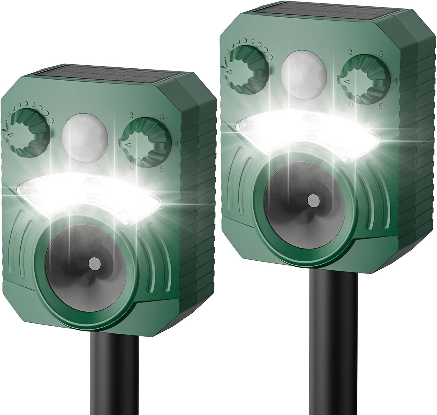 Outdoor Ultrasonic Pest Deterrent with Motion Sensor and Light, Set of 2