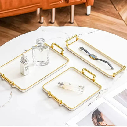 Organizer Tray for Cosmetics and Accessories with Gold Rim