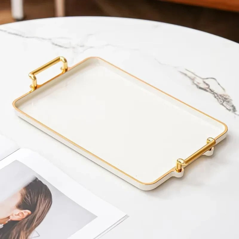 Organizer Tray for Cosmetics and Accessories with Gold Rim