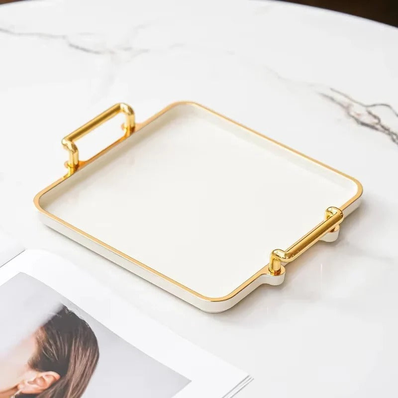 Organizer Tray for Cosmetics and Accessories with Gold Rim