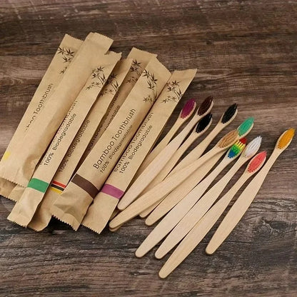 Bamboo Toothbrush Set, 10 Pieces