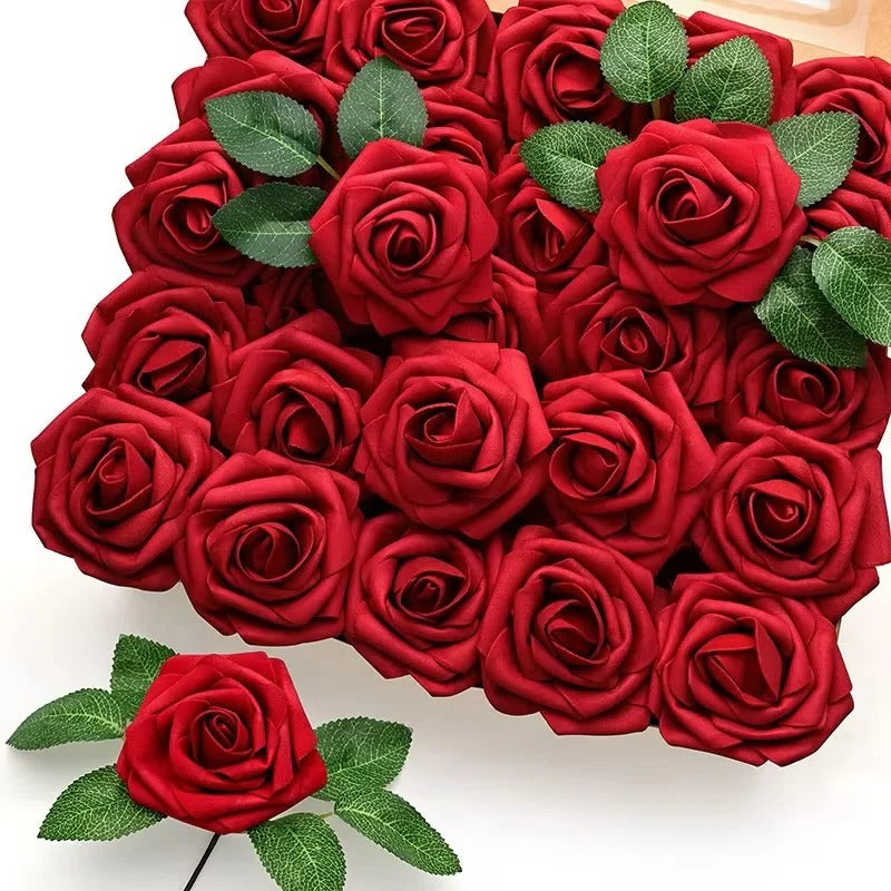 Red Artificial Roses Floral Stem Set for Decorative Use