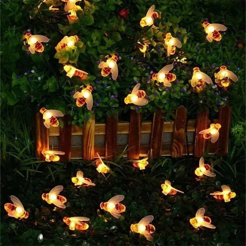 Bee Shaped Solar LED String Lights for Patio, Garden, and Yard