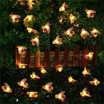 Bee Shaped Solar LED String Lights for Patio, Garden, and Yard