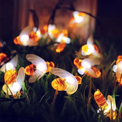 Bee Shaped Solar LED String Lights for Patio, Garden, and Yard