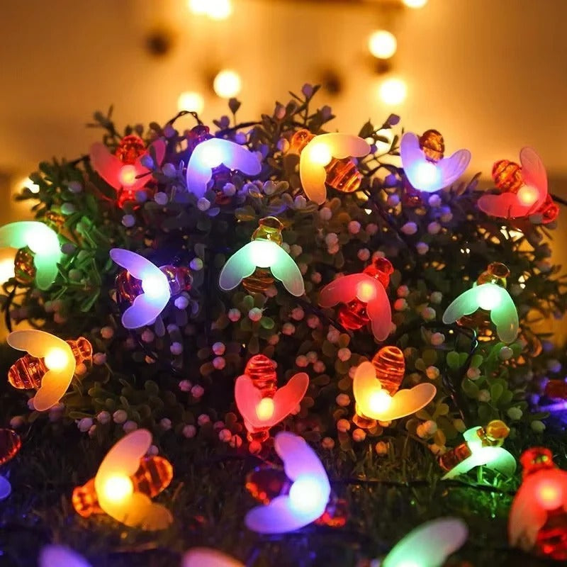 Bee Shaped Solar LED String Lights for Patio, Garden, and Yard