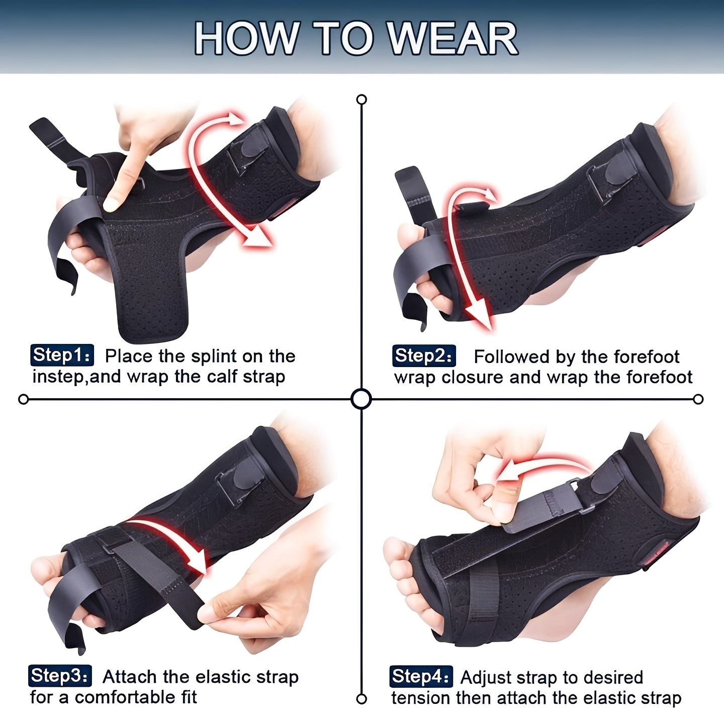 Adjustable Night Foot Support Splint for Heel and Arch Positioning