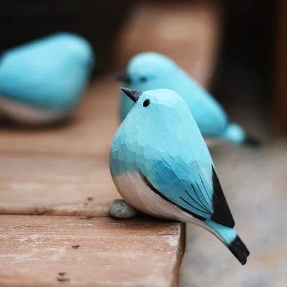 Handcrafted Wooden Bird Figurine Mountain Blue Robin Design