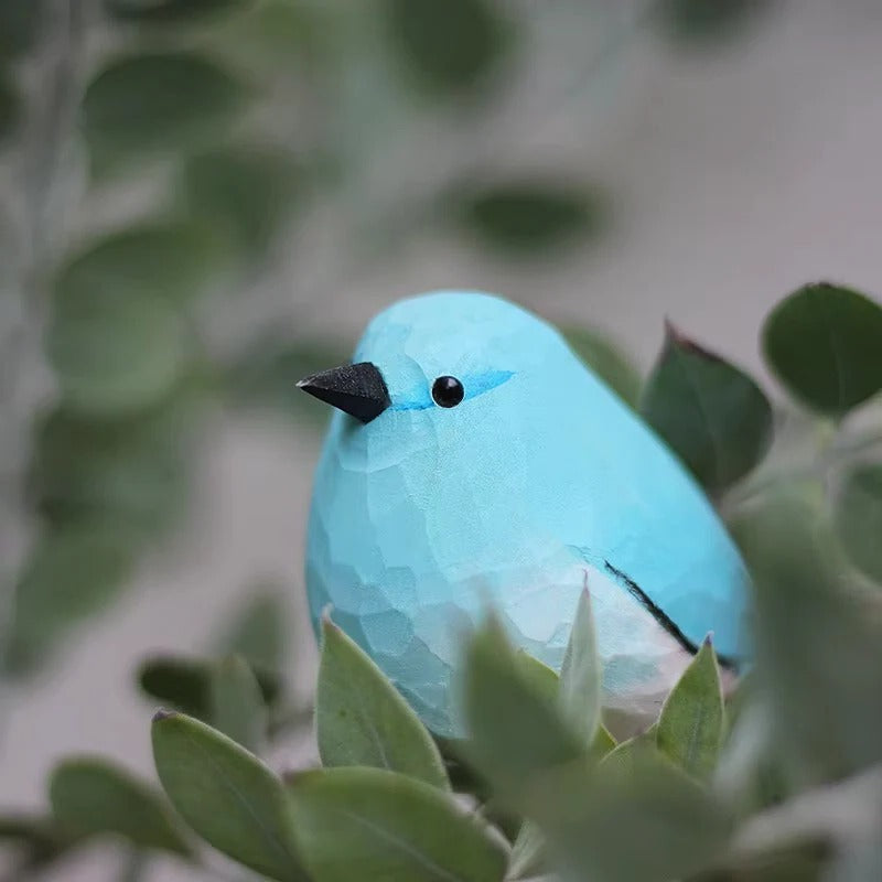 Handcrafted Wooden Bird Figurine Mountain Blue Robin Design
