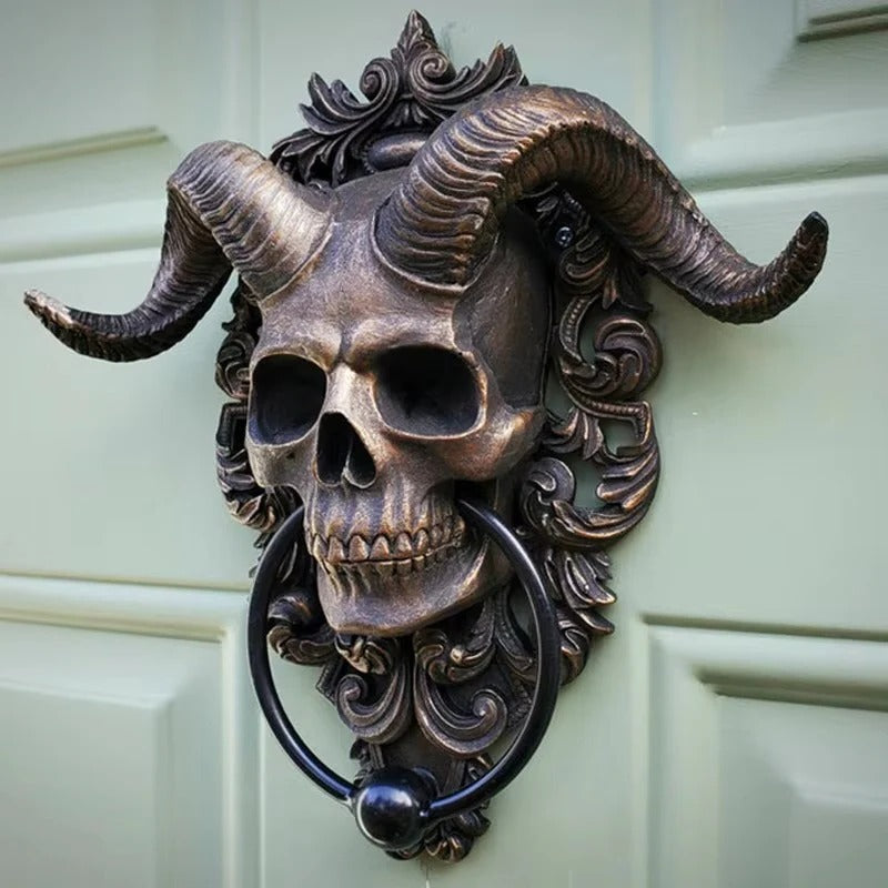Resin Gothic Door Knocker with Goat Skull Decorative Design