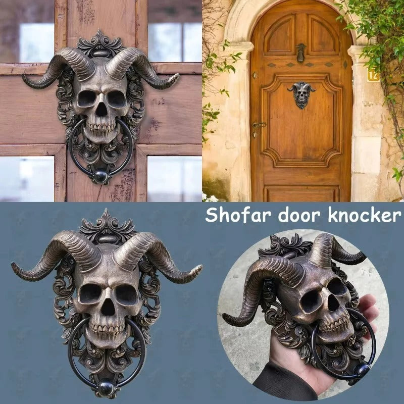 Resin Gothic Door Knocker with Goat Skull Decorative Design