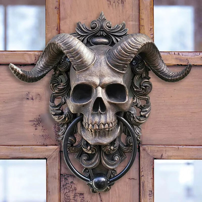 Resin Gothic Door Knocker with Goat Skull Decorative Design