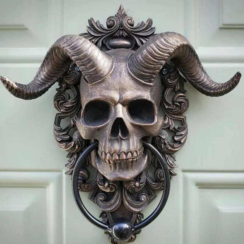Resin Gothic Door Knocker with Goat Skull Decorative Design