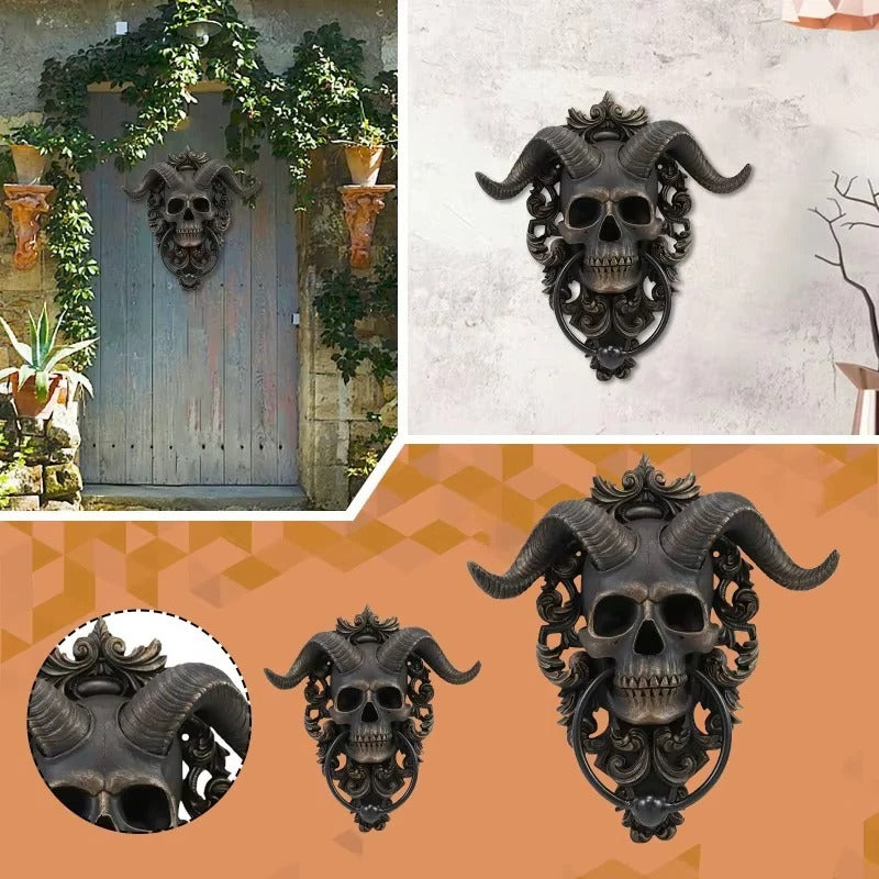 Resin Gothic Door Knocker with Goat Skull Decorative Design
