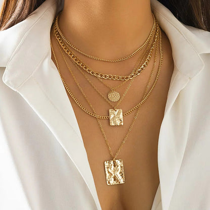 Layered Choker Necklace Set, 6 Piece with Vintage Coin and Tag