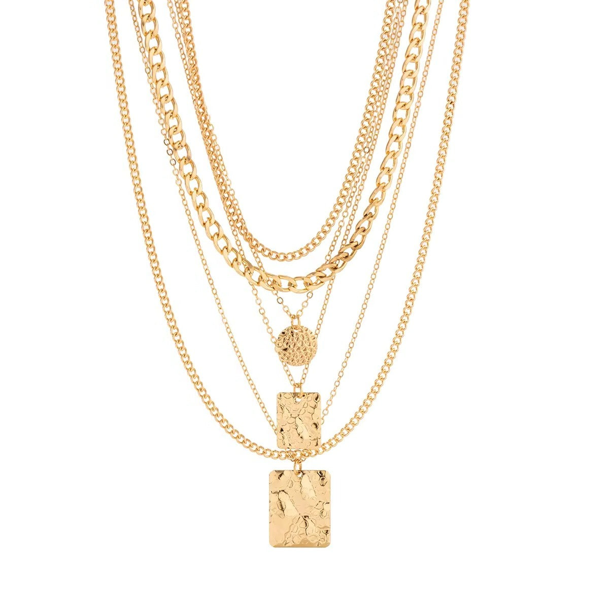 Layered Choker Necklace Set, 6 Piece with Vintage Coin and Tag