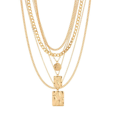 Layered Choker Necklace Set, 6 Piece with Vintage Coin and Tag