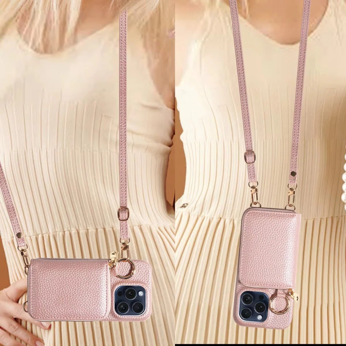 Leather Wallet Case for iPhone with Card Slots and Zipper Closure