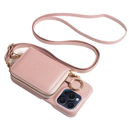 Leather Wallet Case for iPhone with Card Slots and Zipper Closure