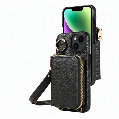 Leather Wallet Case for iPhone with Card Slots and Zipper Closure