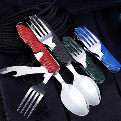 Reusable 4-in-1 Compact Utensil Set for Camping Fork Spoon Knife and Opener