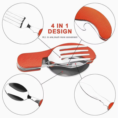 Reusable 4-in-1 Compact Utensil Set for Camping Fork Spoon Knife and Opener