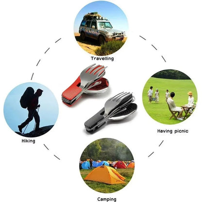 Reusable 4-in-1 Compact Utensil Set for Camping Fork Spoon Knife and Opener