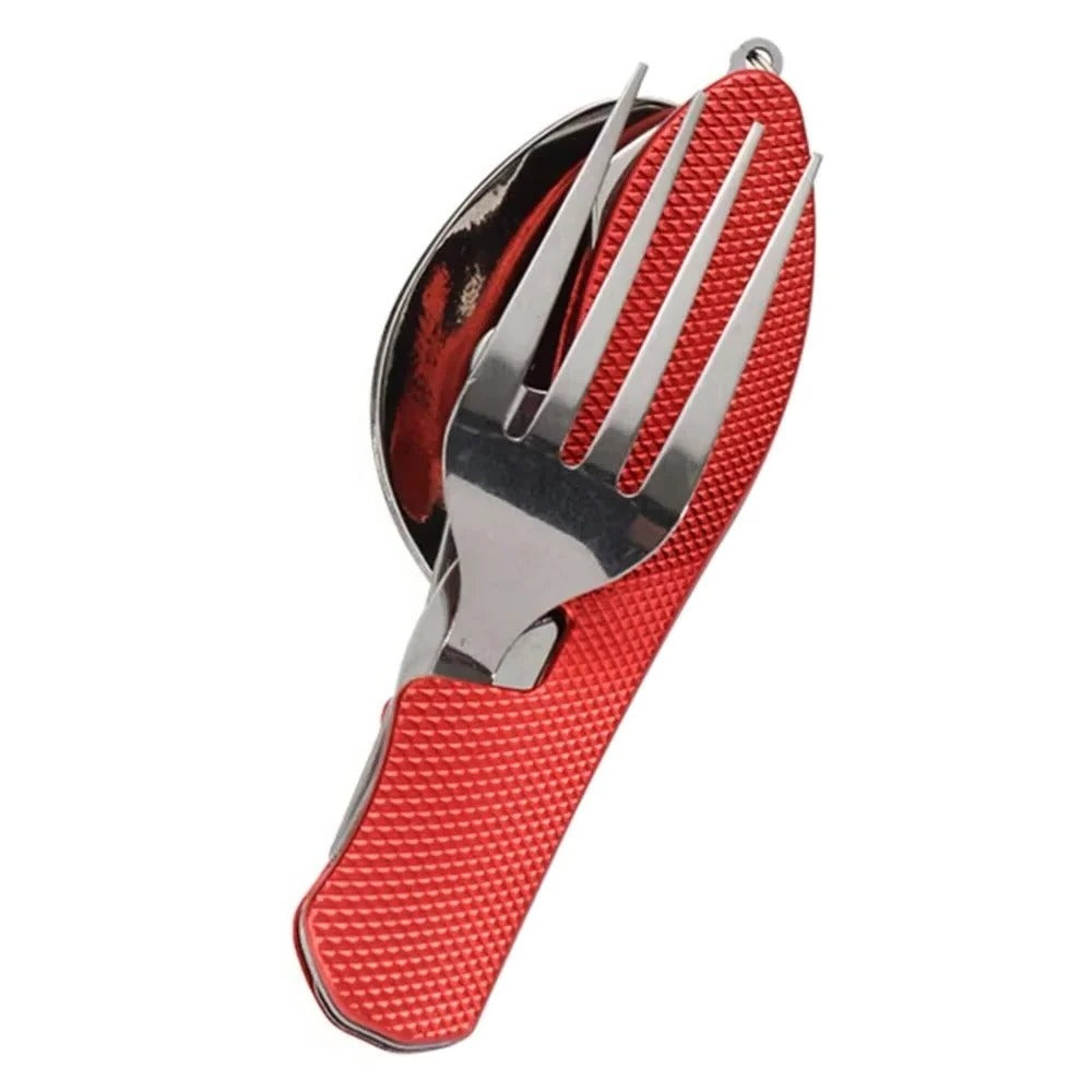 Reusable 4-in-1 Compact Utensil Set for Camping Fork Spoon Knife and Opener
