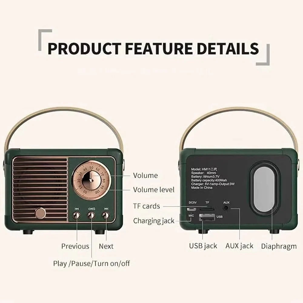 Retro Bluetooth Speaker with Subwoofer and 5.3 Wireless Connectivity for Home Decor