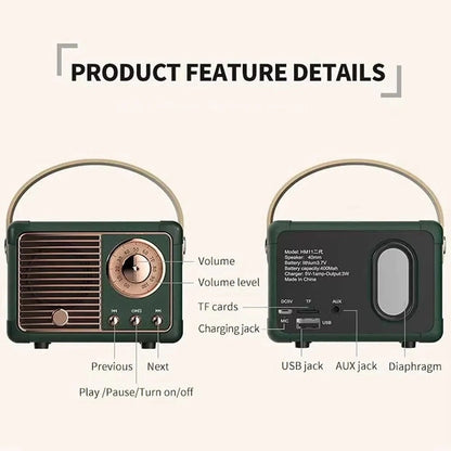 Retro Bluetooth Speaker with Subwoofer and 5.3 Wireless Connectivity for Home Decor