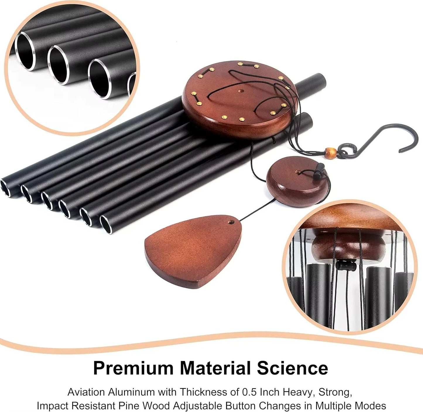 Weatherproof Aluminum and Wood Wind Chimes for Garden and Patio