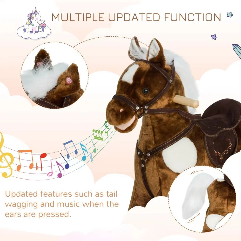 Plush Rocking Horse Ride On Toy with Built In Music